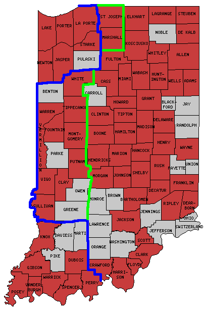 Indiana time zone suggestion map